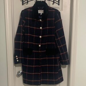 BCBGeneration Navy and Red Plaid Coat